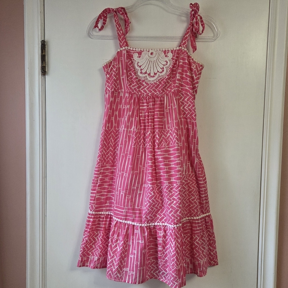 LILLY PULITZER Cormick Sundress Pink/White Bamboo Print Size 0